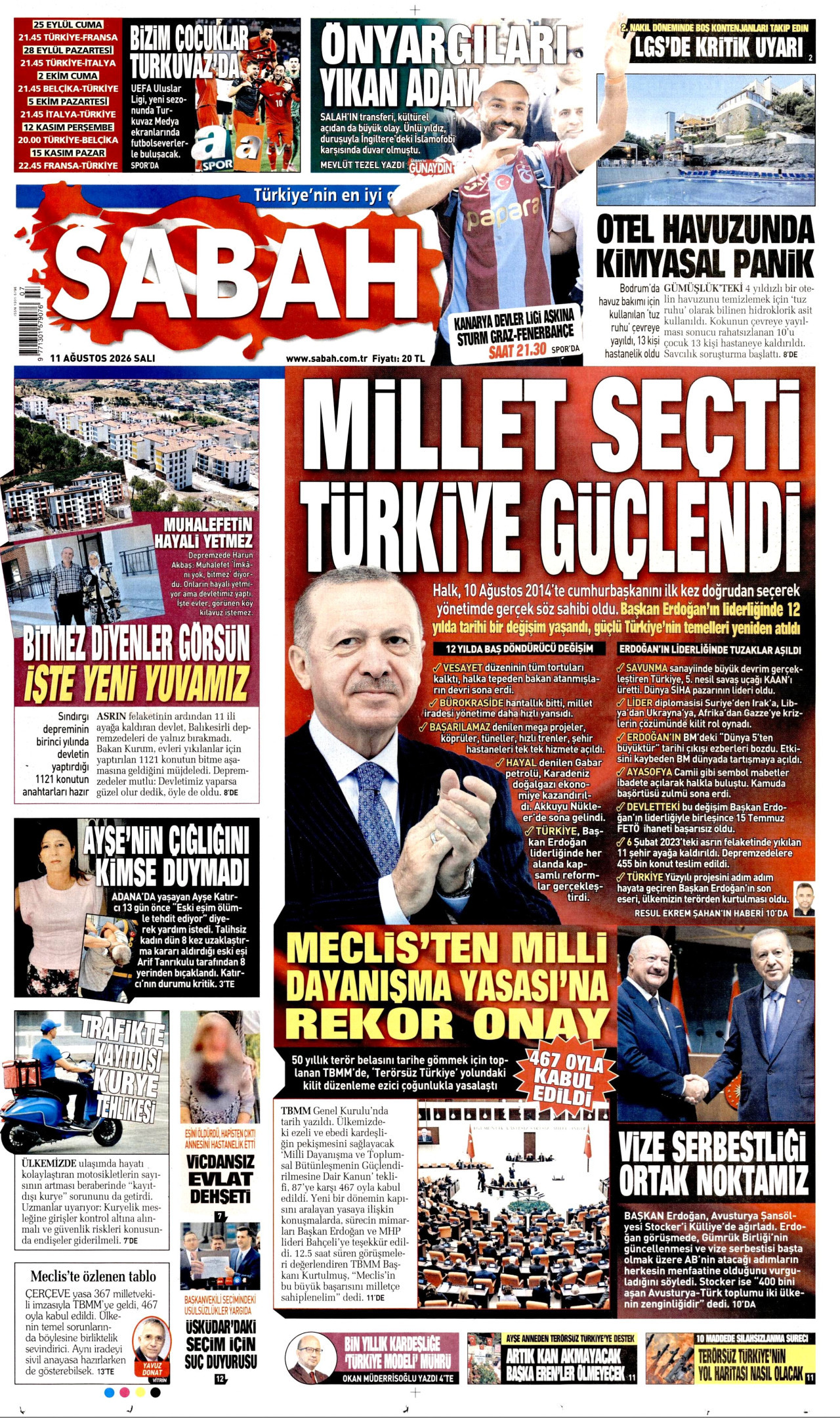 Sabah Gazetesi Manşeti - 11 Ağustos 2026 Birinci Sayfa