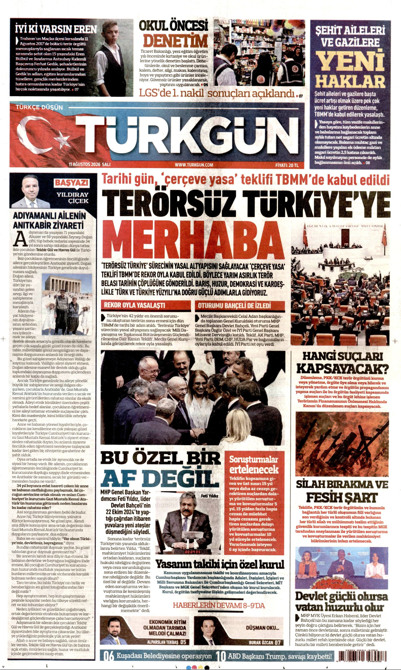 Türkgün Gazetesi Manşeti - 11.08.2026