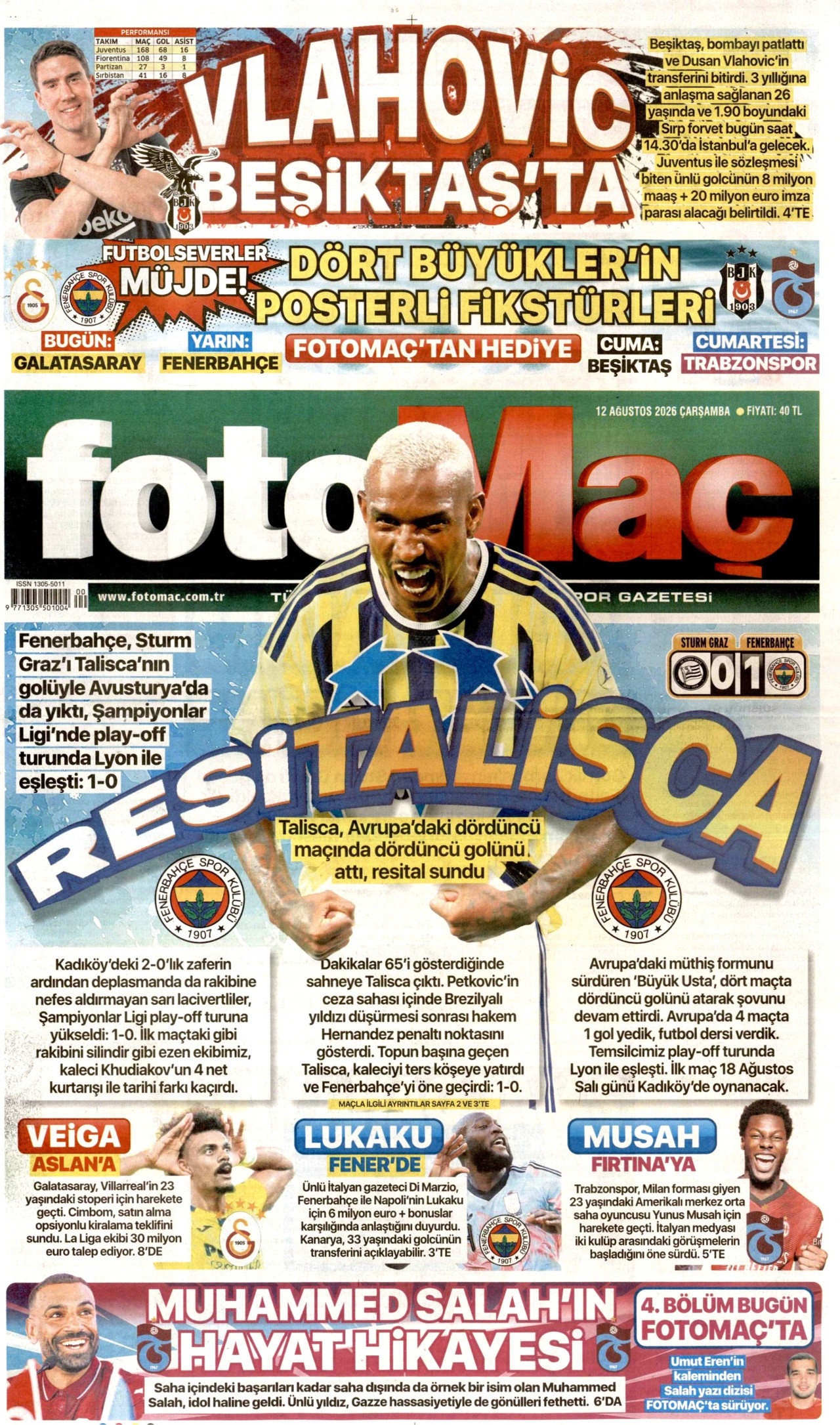 Fotomaç Gazetesi Manşeti - 12 Ağustos 2026 Birinci Sayfa