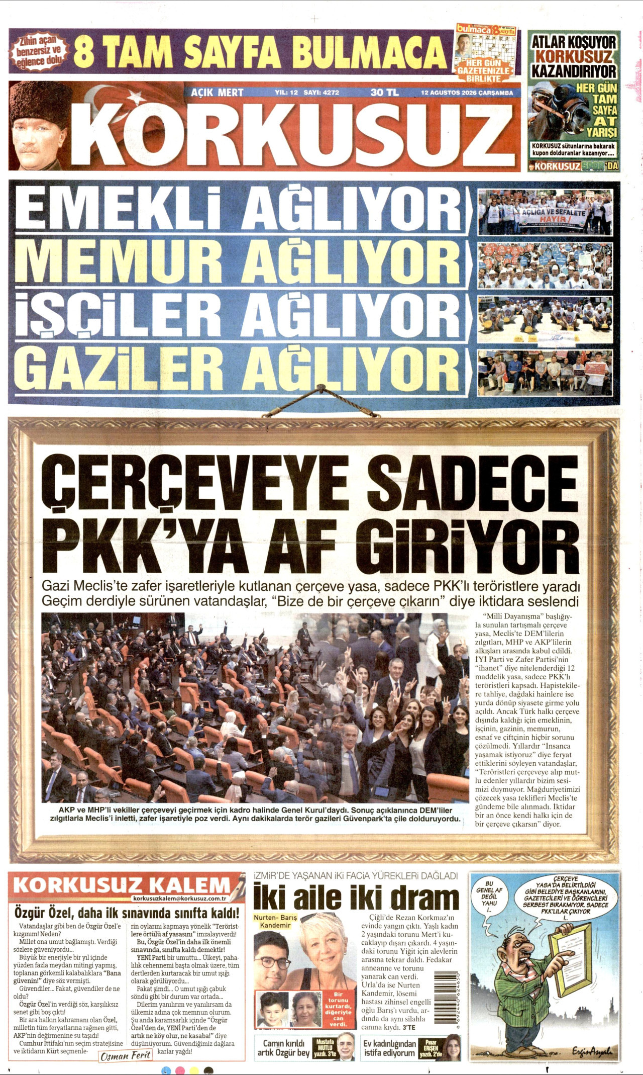 Korkusuz Gazetesi Manşeti - 12 Ağustos 2026 Birinci Sayfa