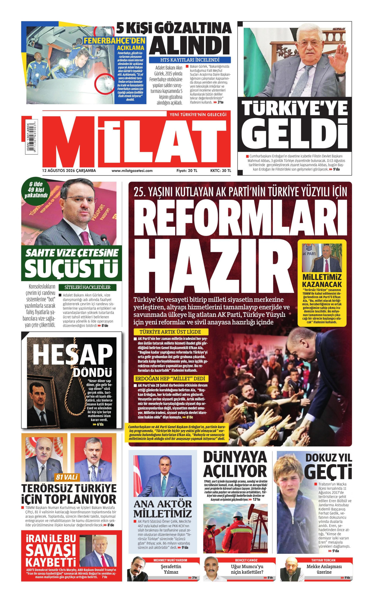 Milat Gazetesi Manşeti - 4 Eylül 2026 Birinci Sayfa