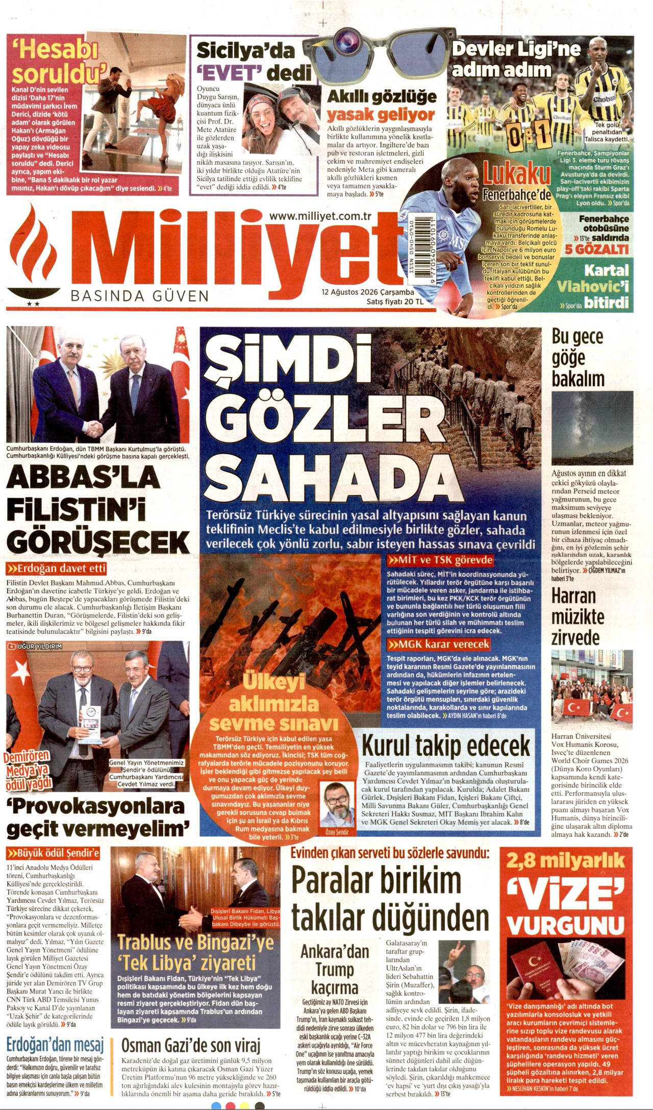 Milliyet Gazetesi Manşeti - 12 Ağustos 2026 Birinci Sayfa