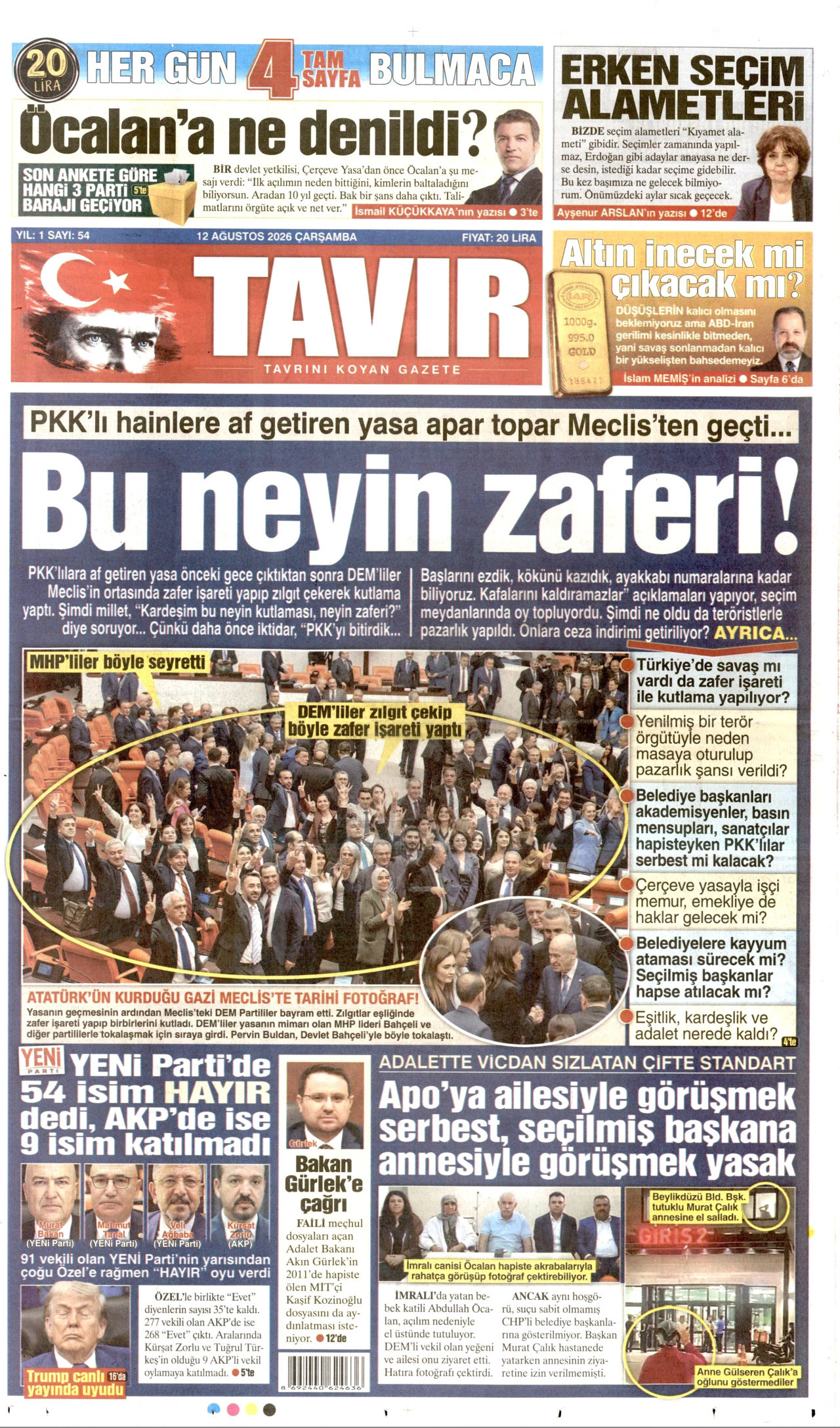 Tavır Gazetesi Gazetesi Manşeti - 12.08.2026