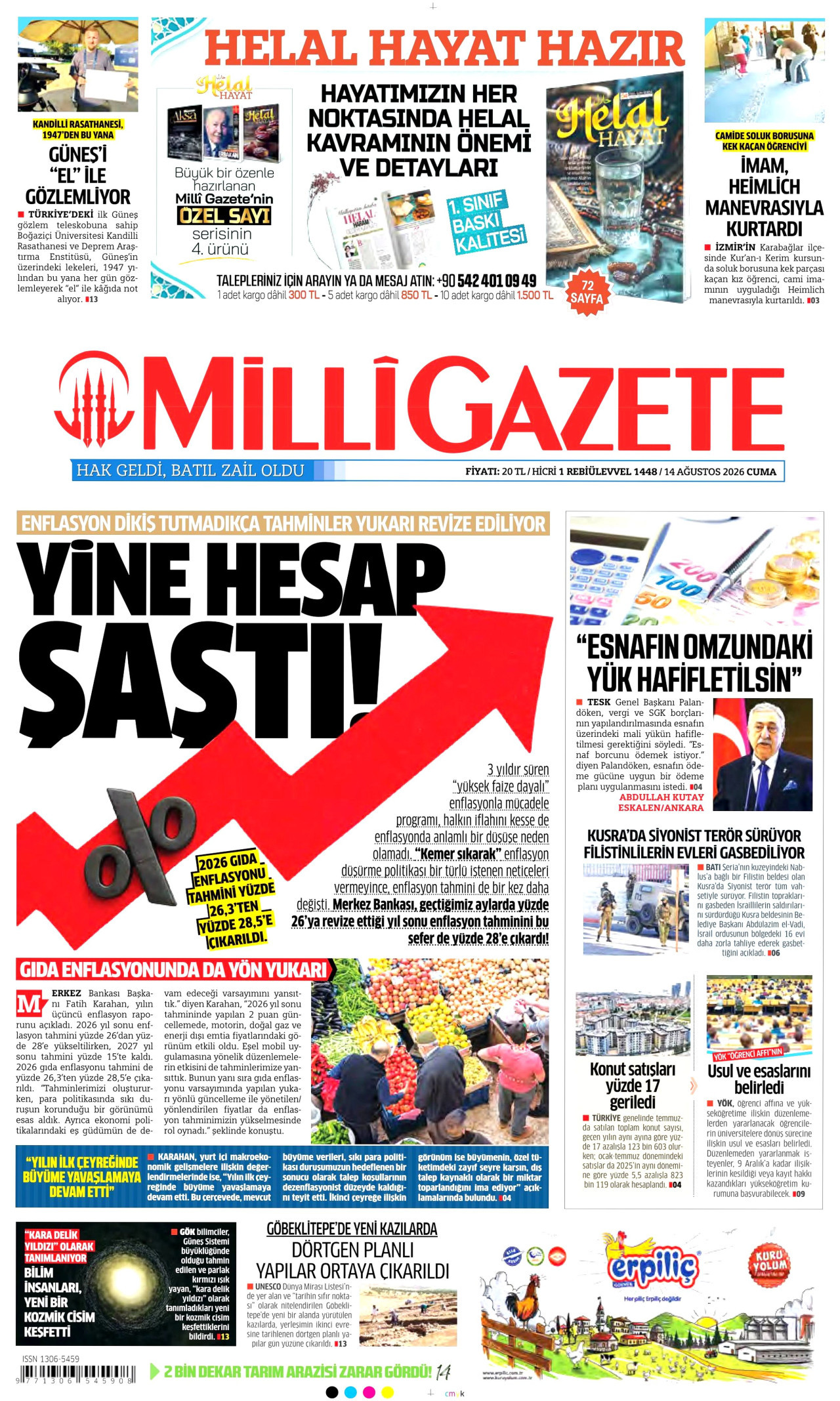 Milli Gazete Gazetesi Manşeti - 14 Ağustos 2026 Birinci Sayfa
