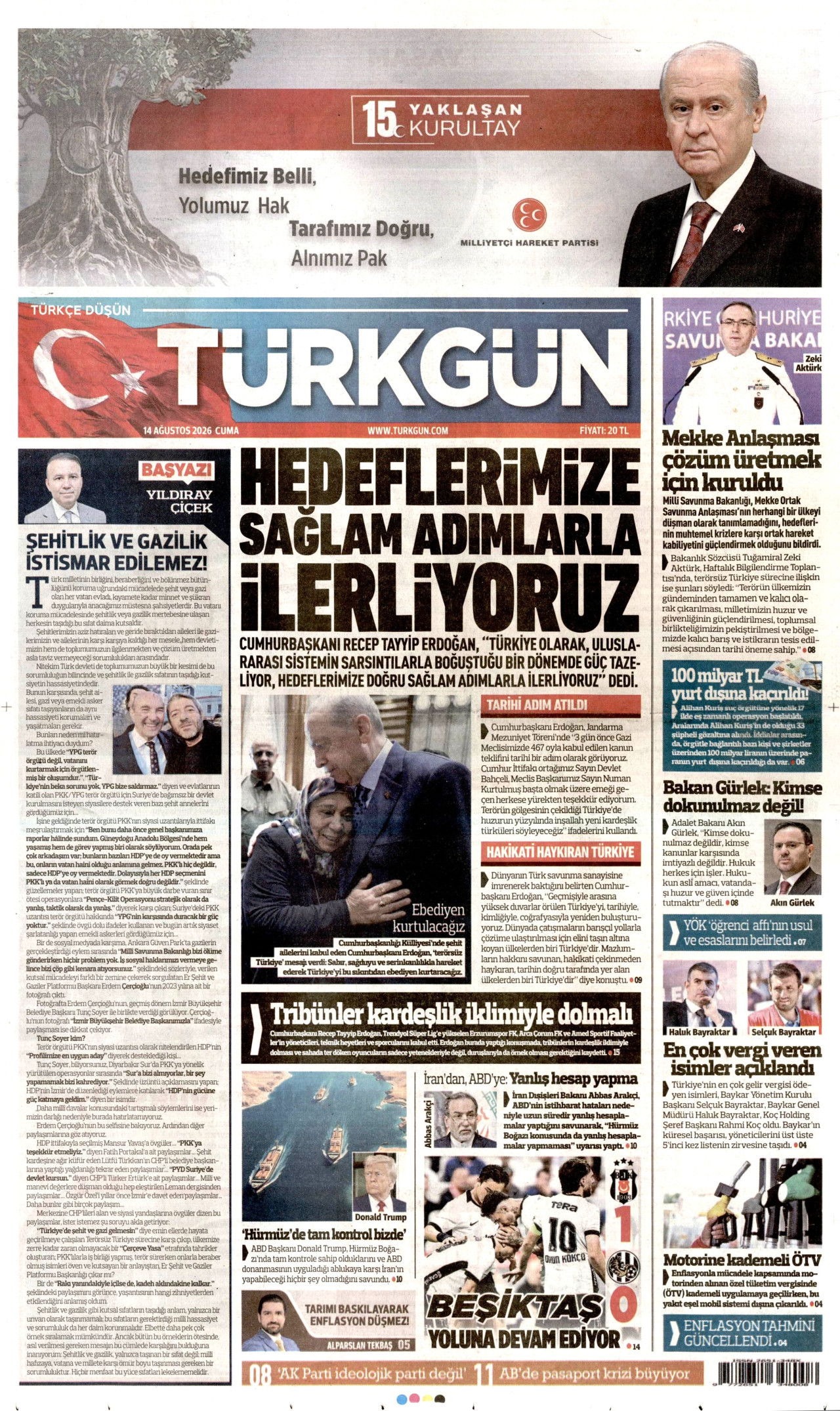 Türkgün Gazetesi Manşeti - 3 Eylül 2026 Birinci Sayfa