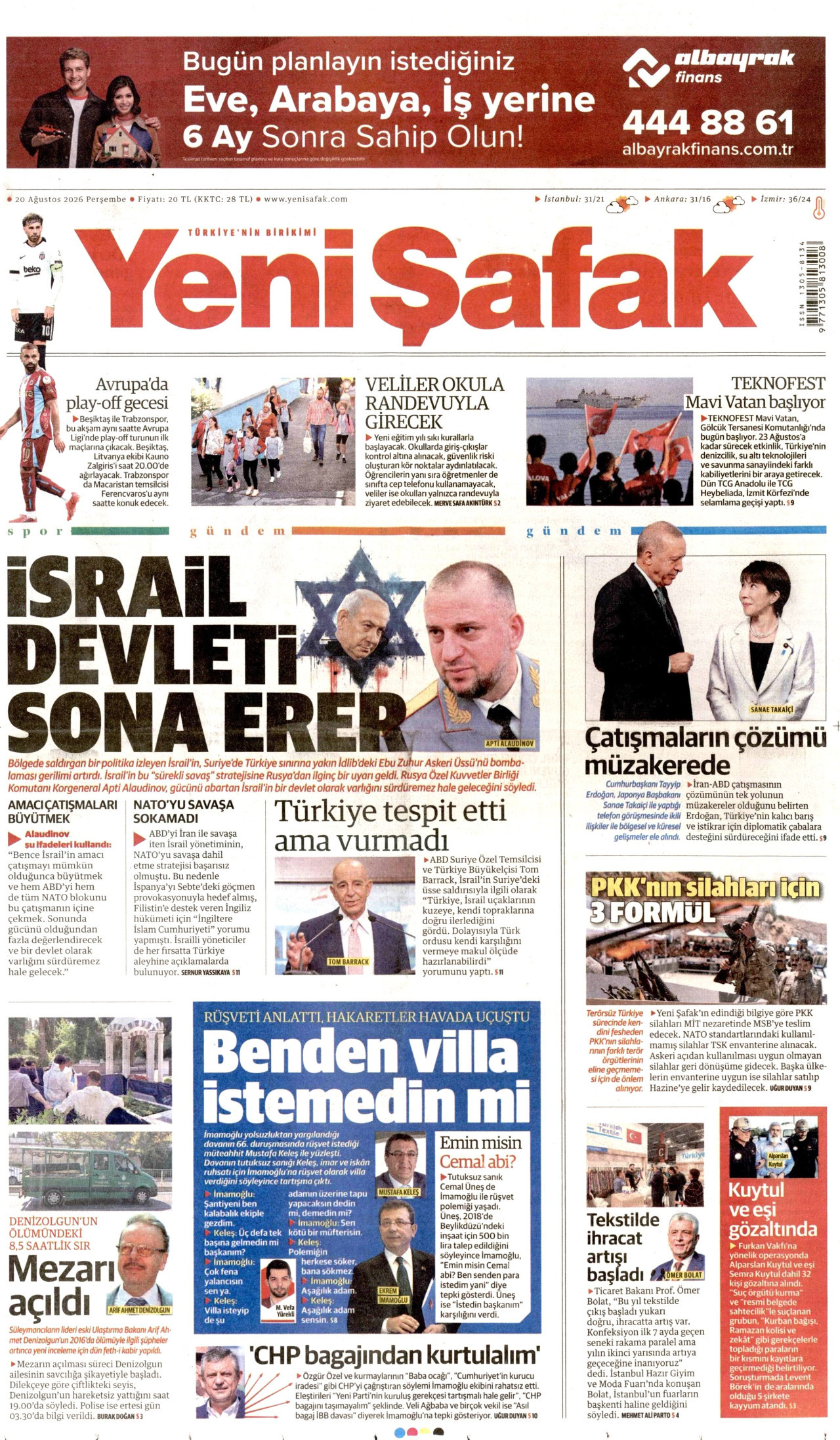 Yeni Şafak Gazetesi Manşeti - 4 Eylül 2026 Birinci Sayfa