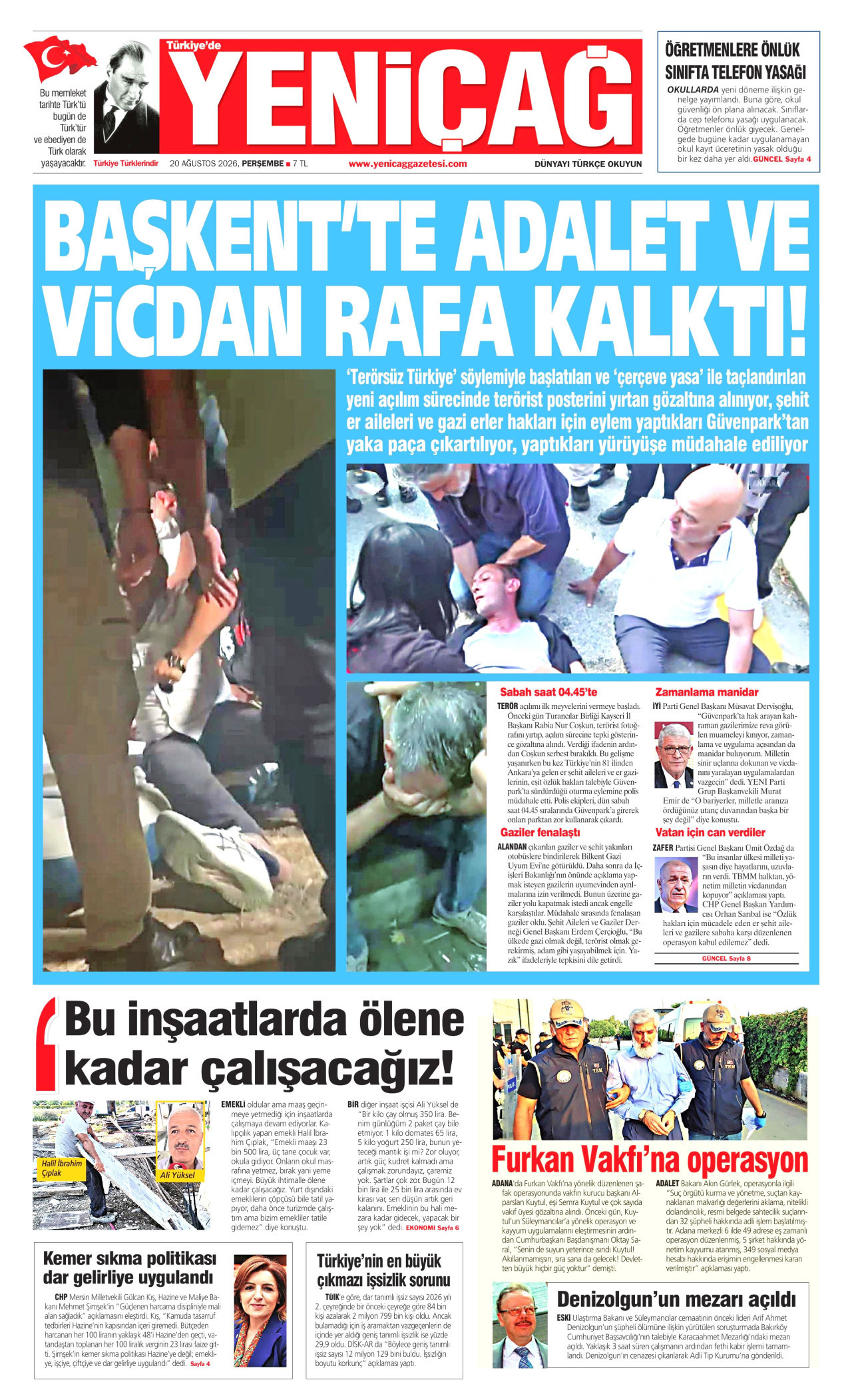 Yeniçağ Gazetesi Manşeti - 12 Ağustos 2026 Birinci Sayfa