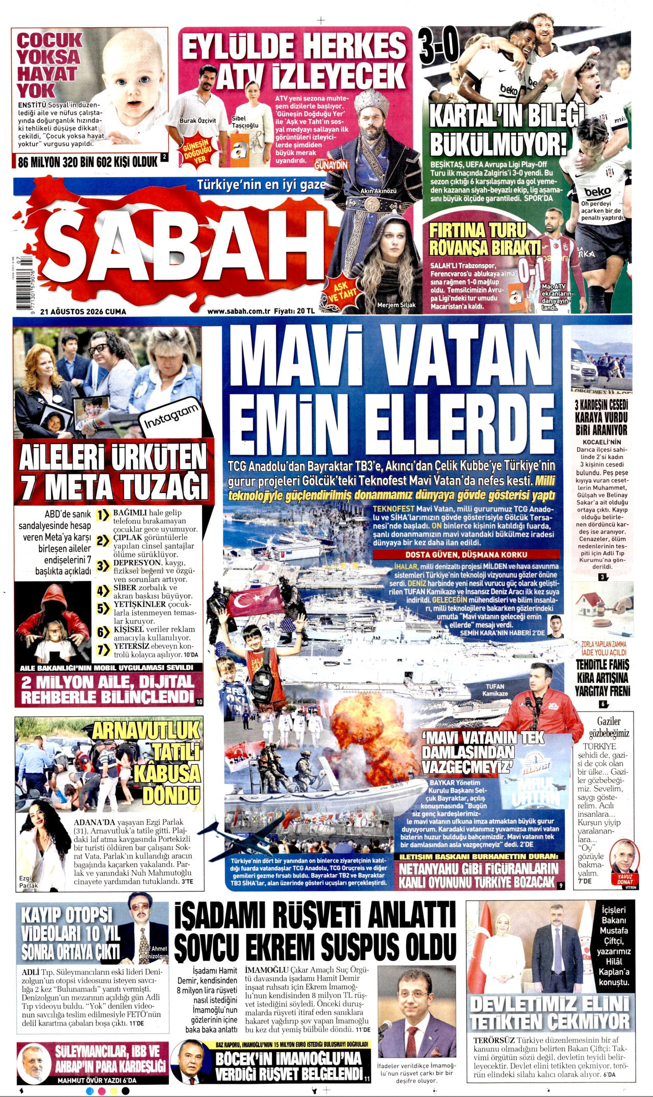 Sabah Gazetesi Manşeti - 3 Eylül 2026 Birinci Sayfa