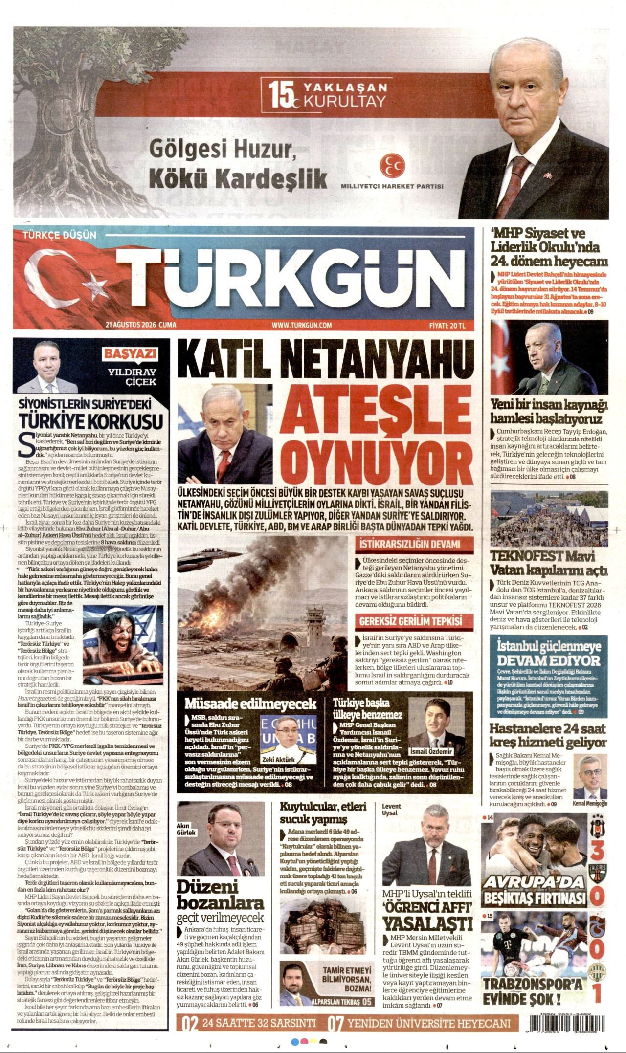 Türkgün Gazetesi Manşeti - 21 Ağustos 2026 Birinci Sayfa