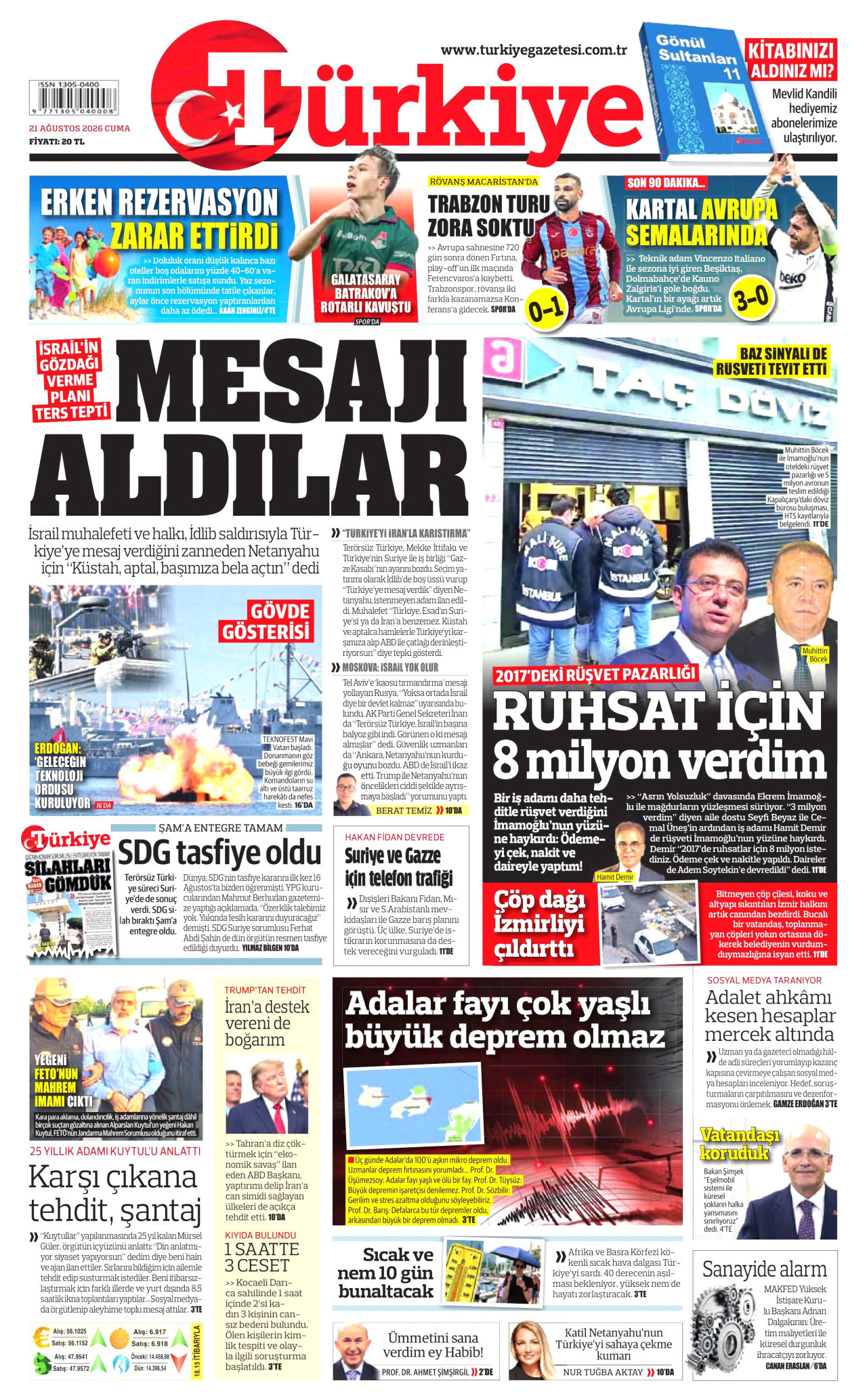 Türkiye Gazetesi Gazetesi Manşeti - 21.08.2026
