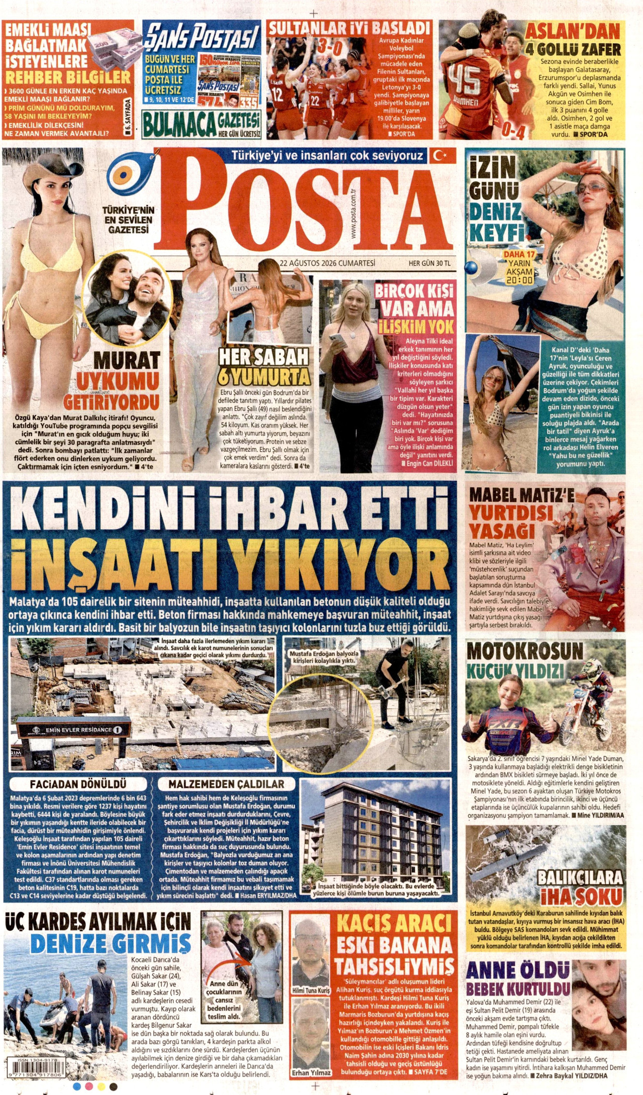 Posta gazete manşeti 22 Ağustos 2026 Cumartesi