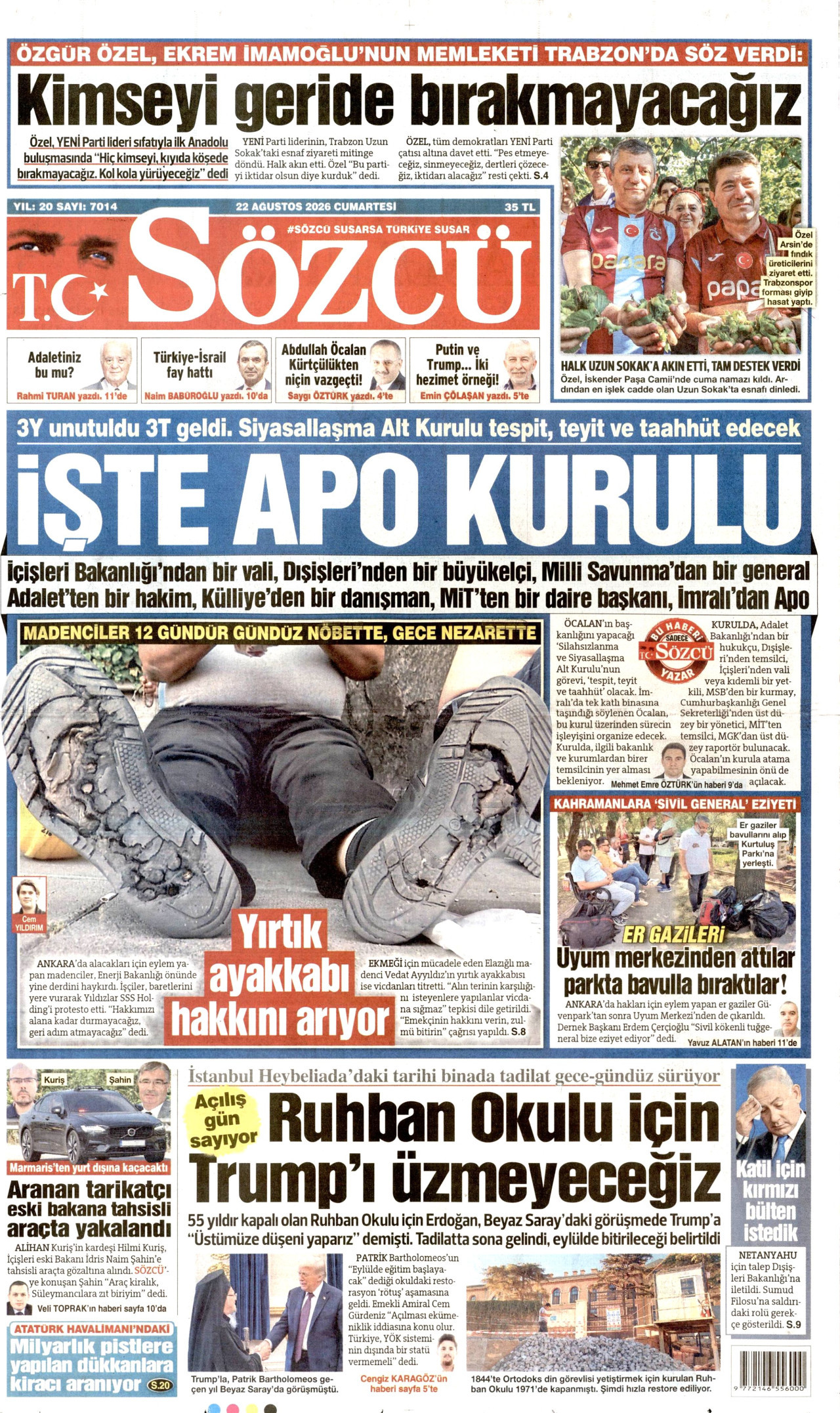 Sözcü Gazetesi Manşeti - 22 Ağustos 2026 Birinci Sayfa