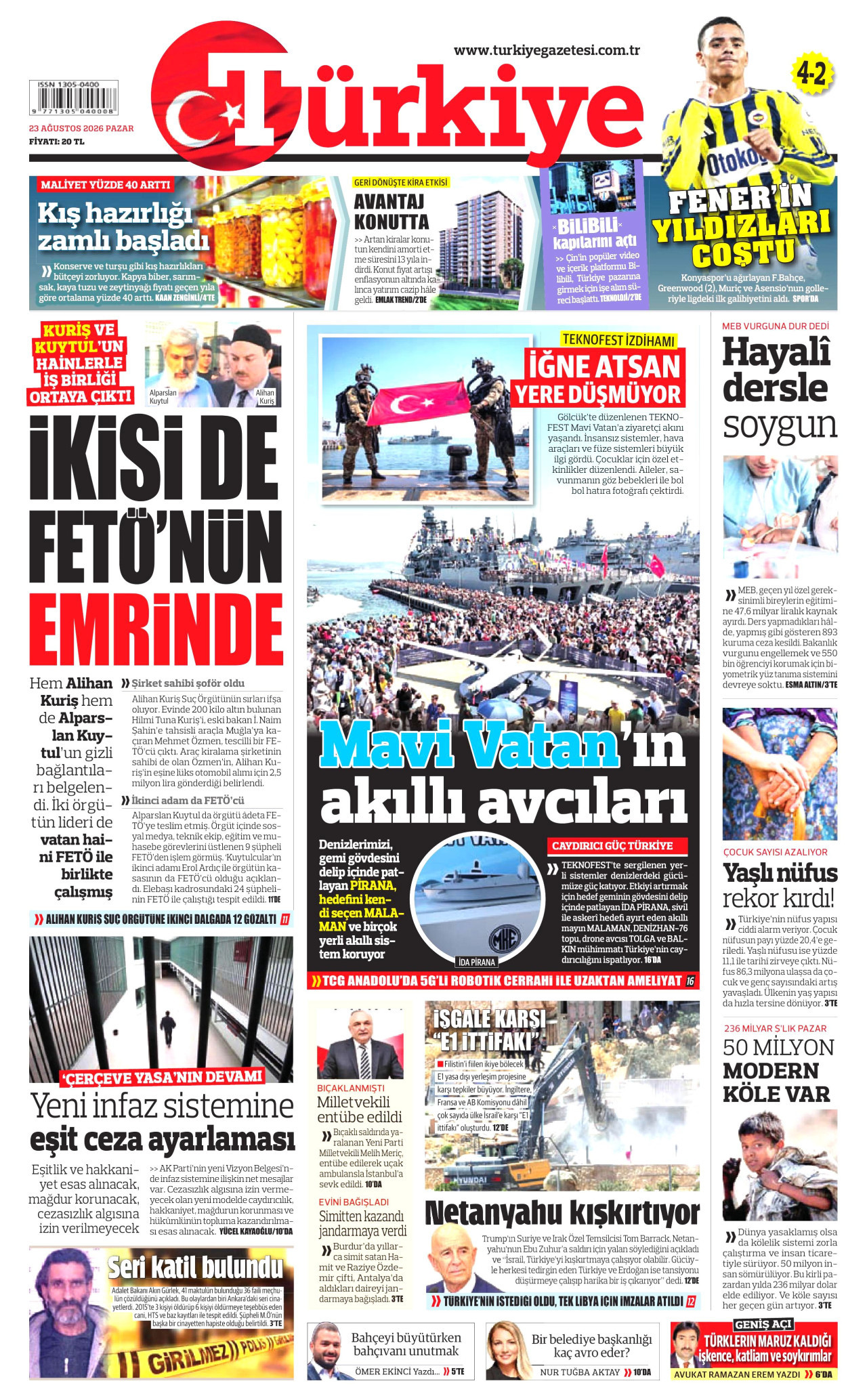 Türkiye Gazetesi Gazetesi Manşeti - 4 Eylül 2026 Birinci Sayfa