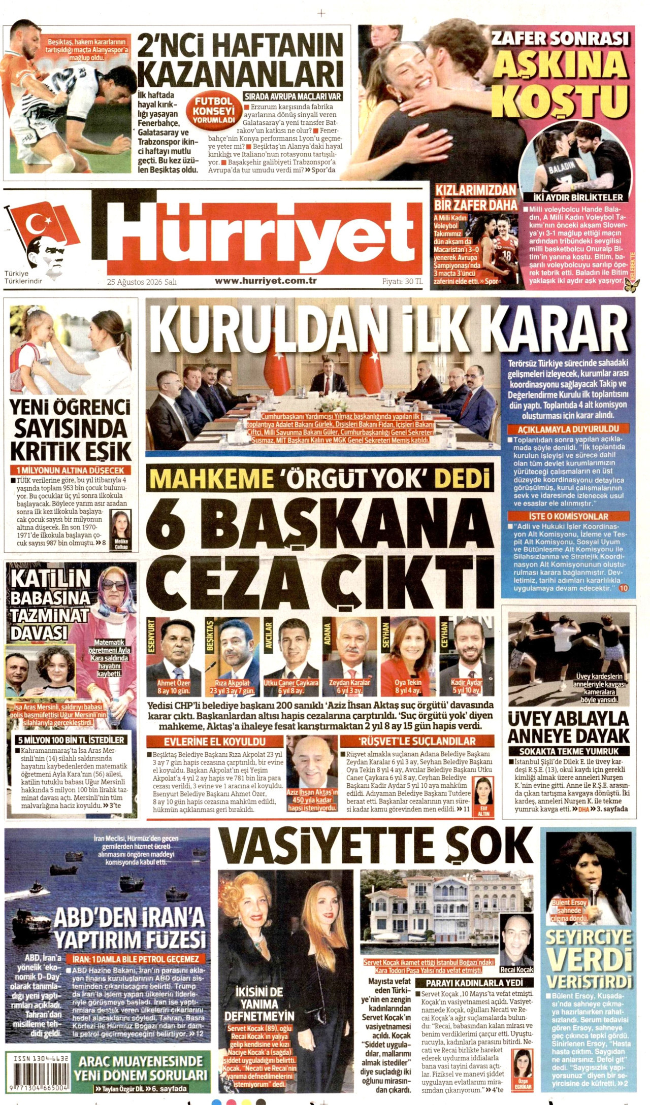 Hürriyet Gazetesi Manşeti - 25 Ağustos 2026 Birinci Sayfa