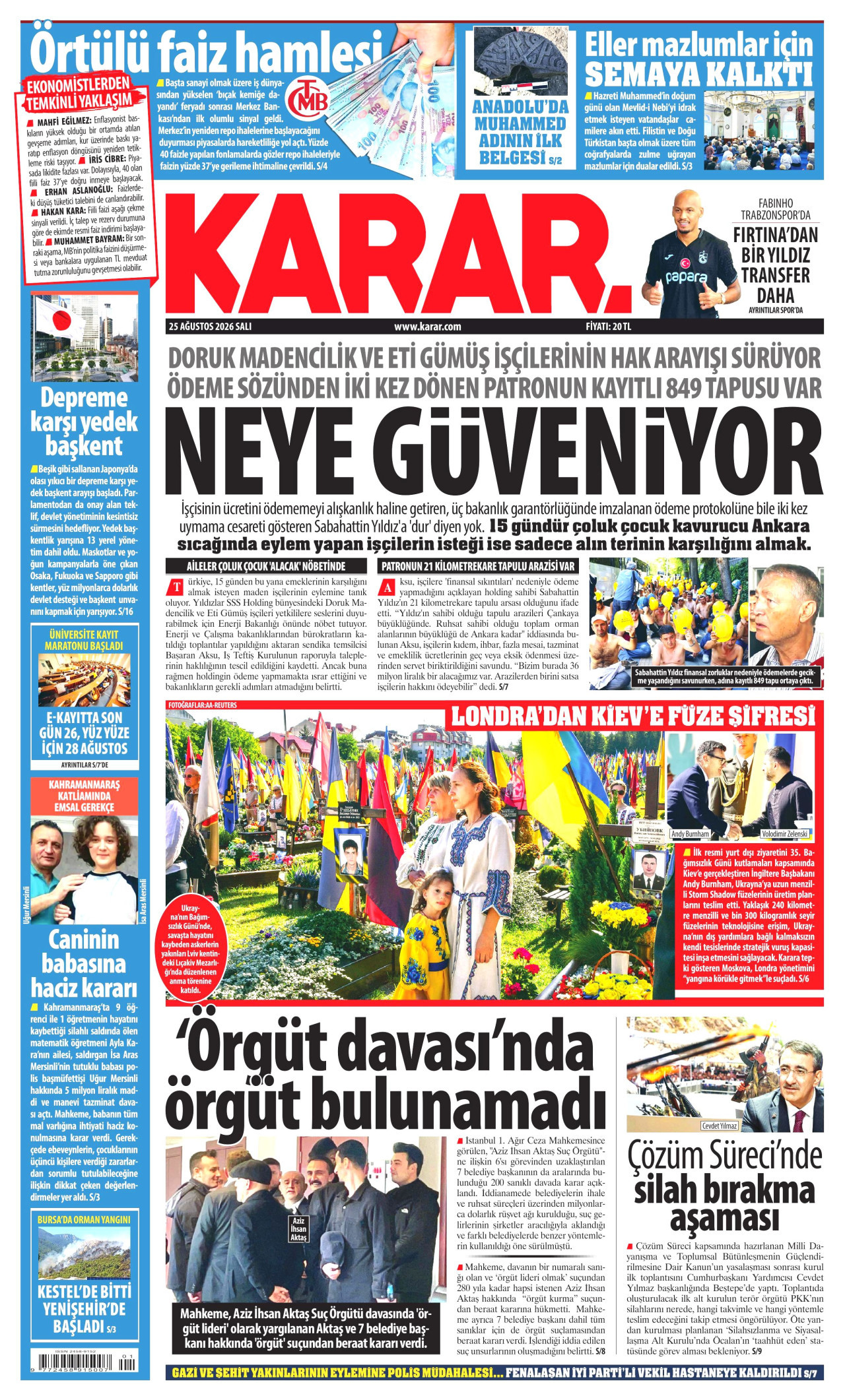 Karar Gazetesi Manşeti - 25 Ağustos 2026 Birinci Sayfa