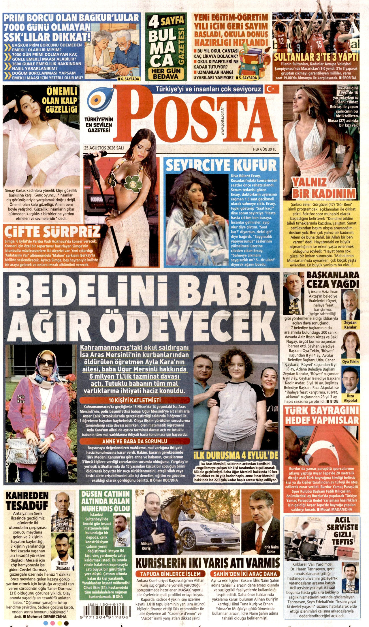 Posta Gazetesi Manşeti - 25 Ağustos 2026 Birinci Sayfa