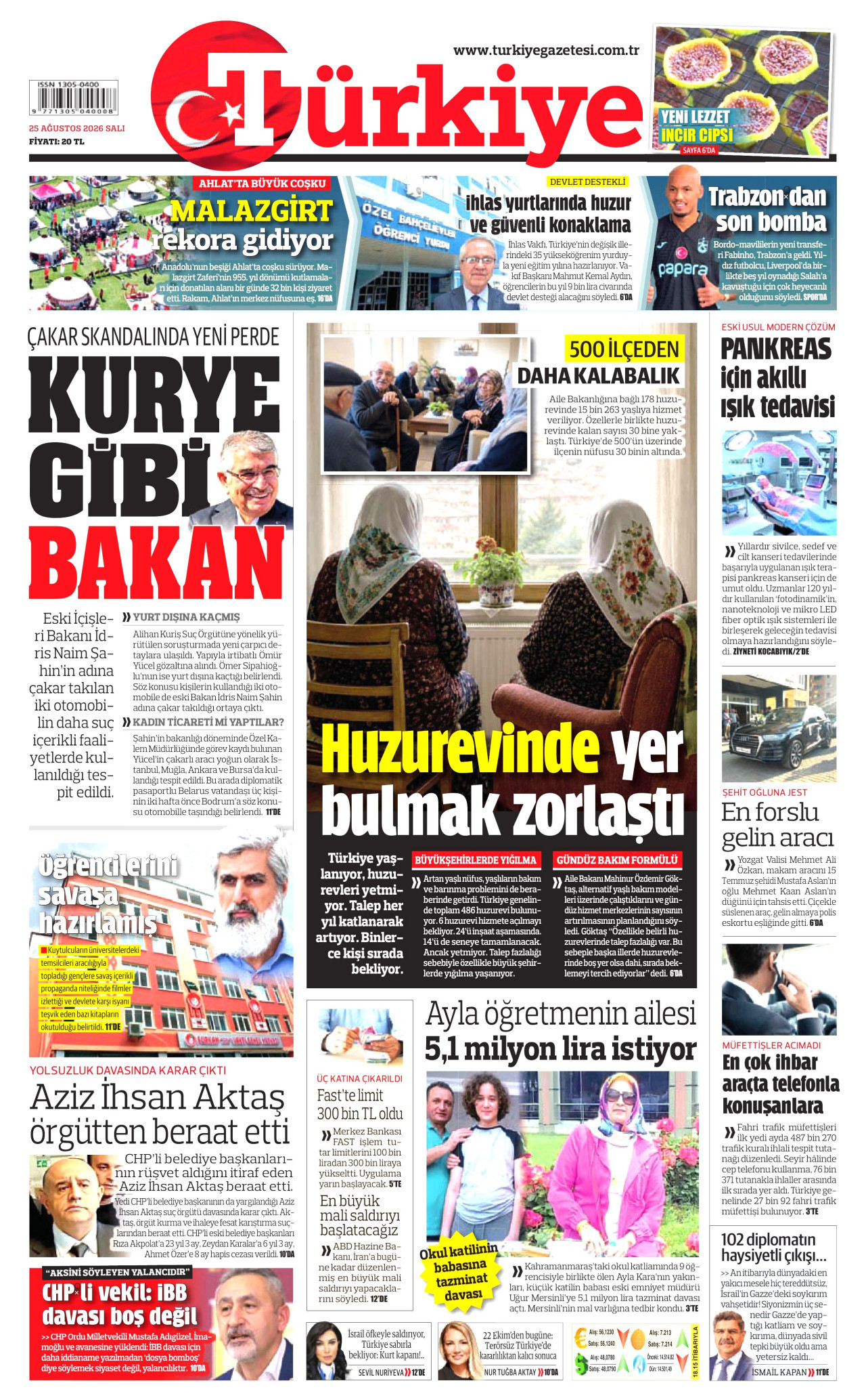 Türkiye Gazetesi Gazetesi Manşeti - 25 Ağustos 2026 Birinci Sayfa