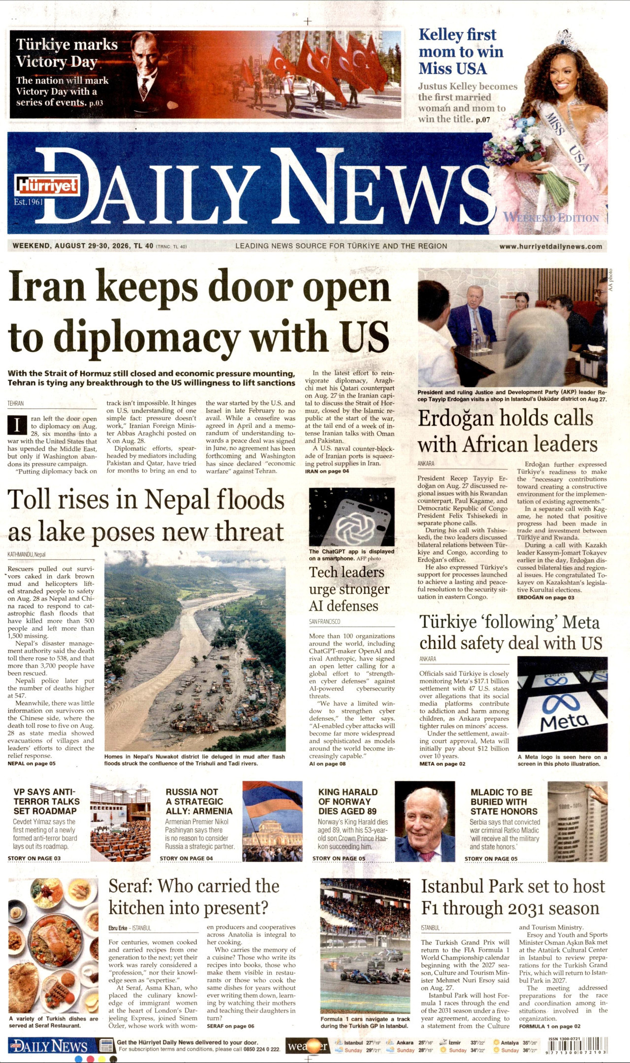 Hürriyet Daily News Gazetesi Manşeti - 6 Eylül 2026 Birinci Sayfa
