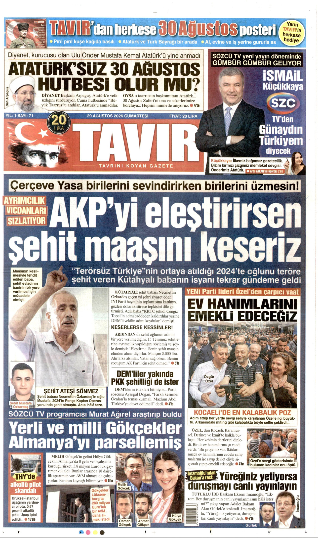 Tavır Gazetesi Gazetesi Manşeti - 29 Ağustos 2026 Birinci Sayfa