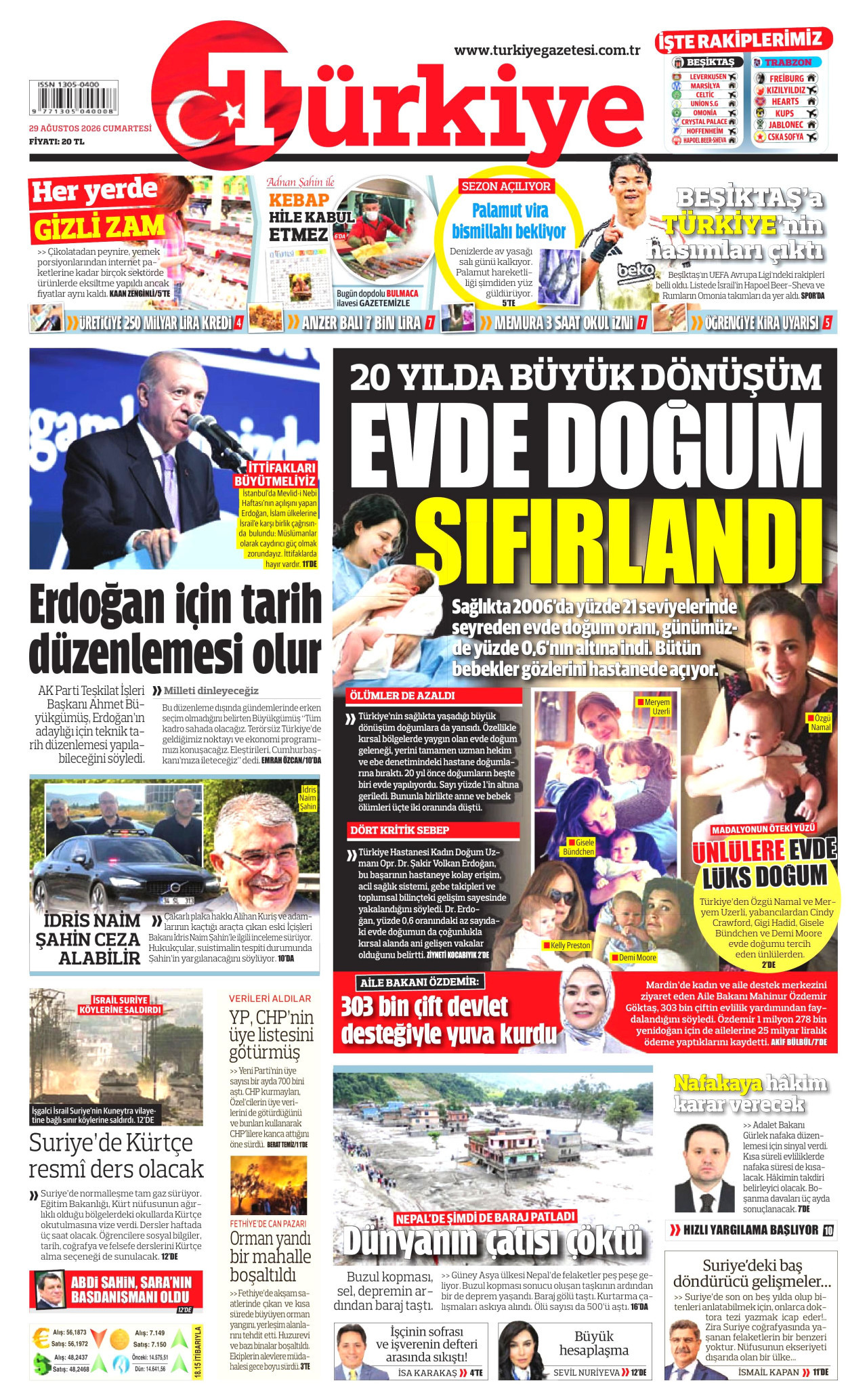 Türkiye Gazetesi Gazetesi Manşeti - 29 Ağustos 2026 Birinci Sayfa