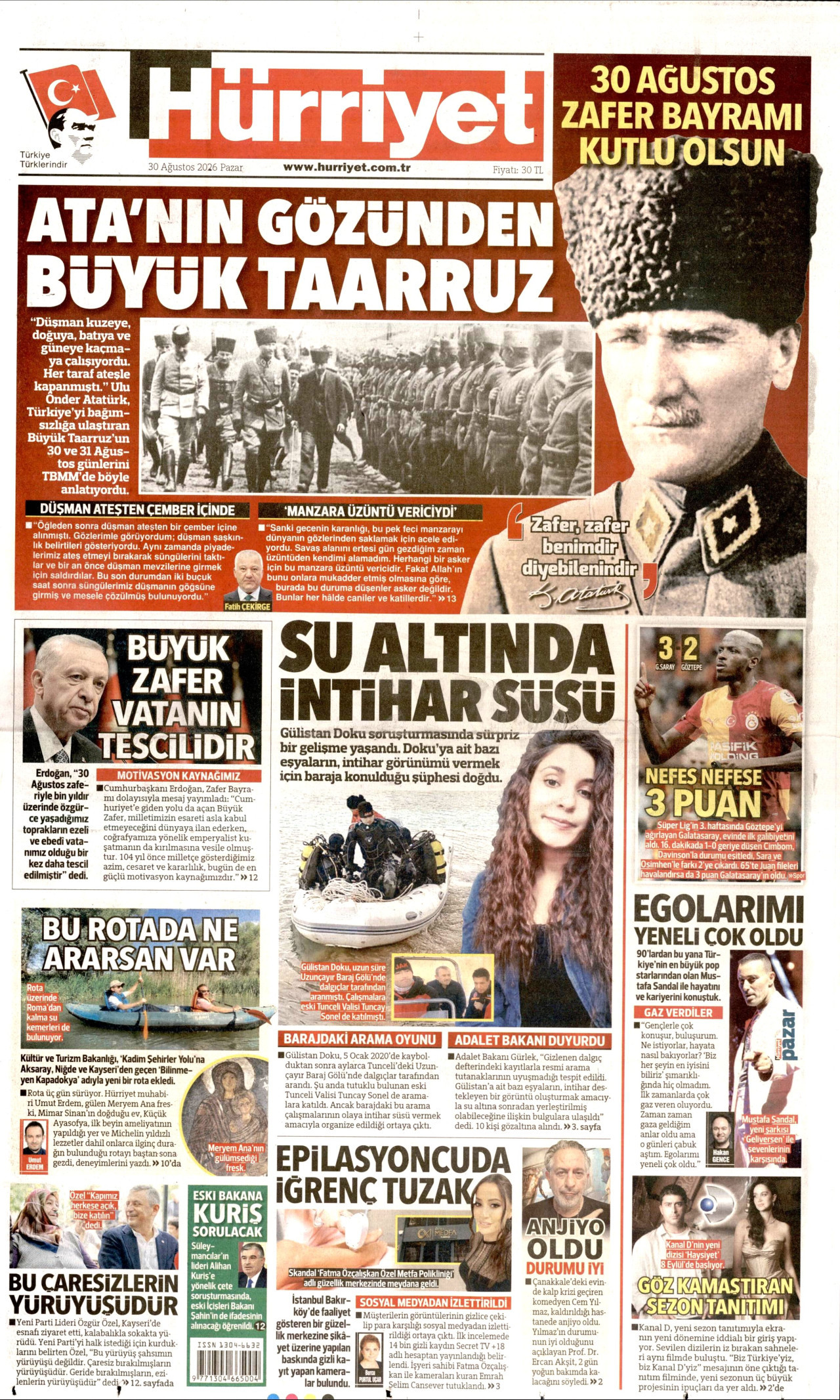 Hürriyet Gazetesi Manşeti - 30 Ağustos 2026 Birinci Sayfa