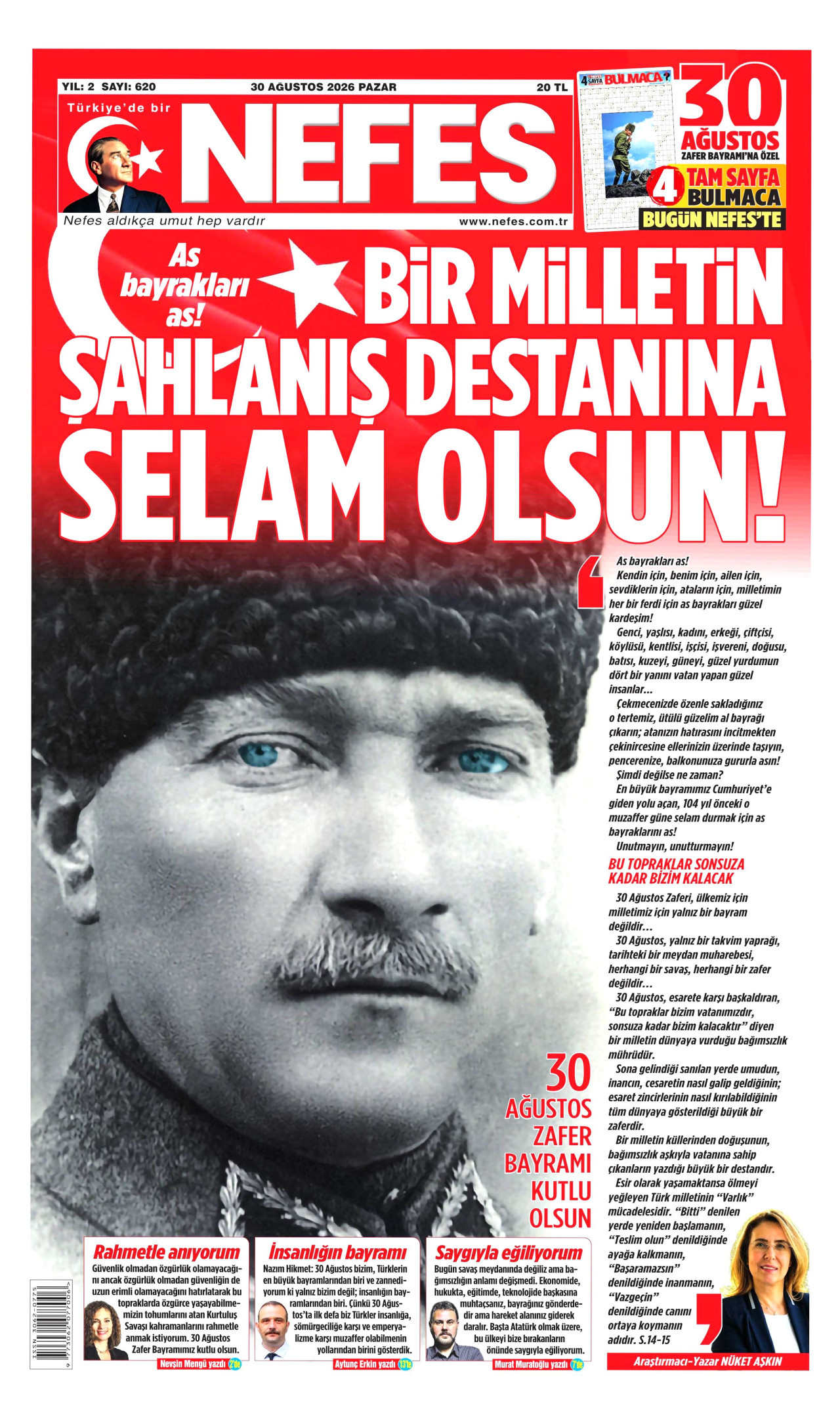 Nefes Gazetesi Manşeti - 30 Ağustos 2026 Birinci Sayfa
