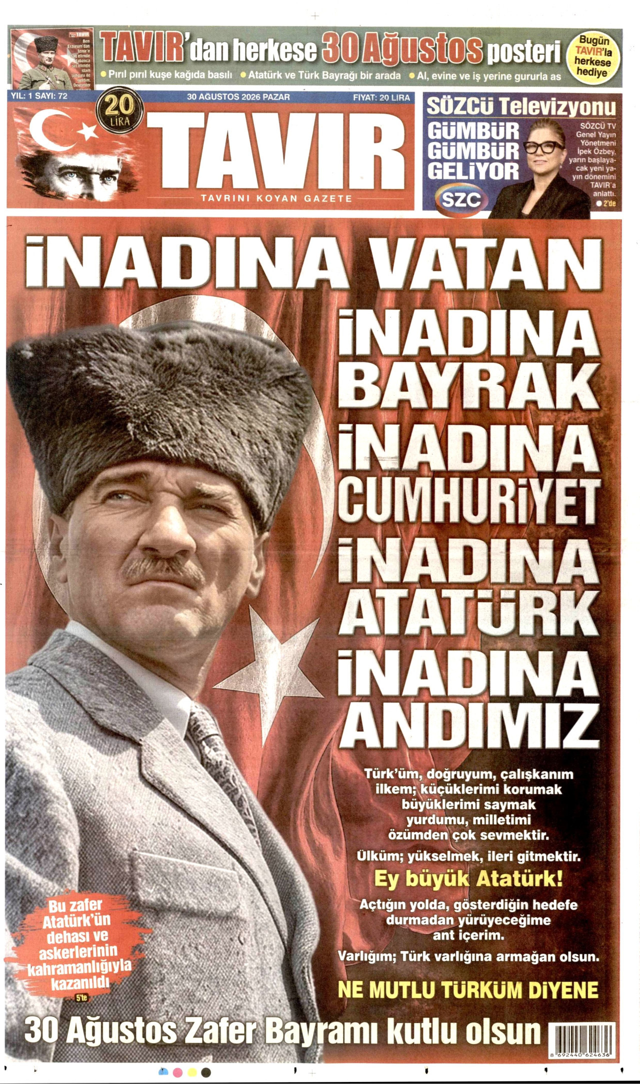 Tavır Gazetesi Gazetesi Manşeti - 30 Ağustos 2026 Birinci Sayfa