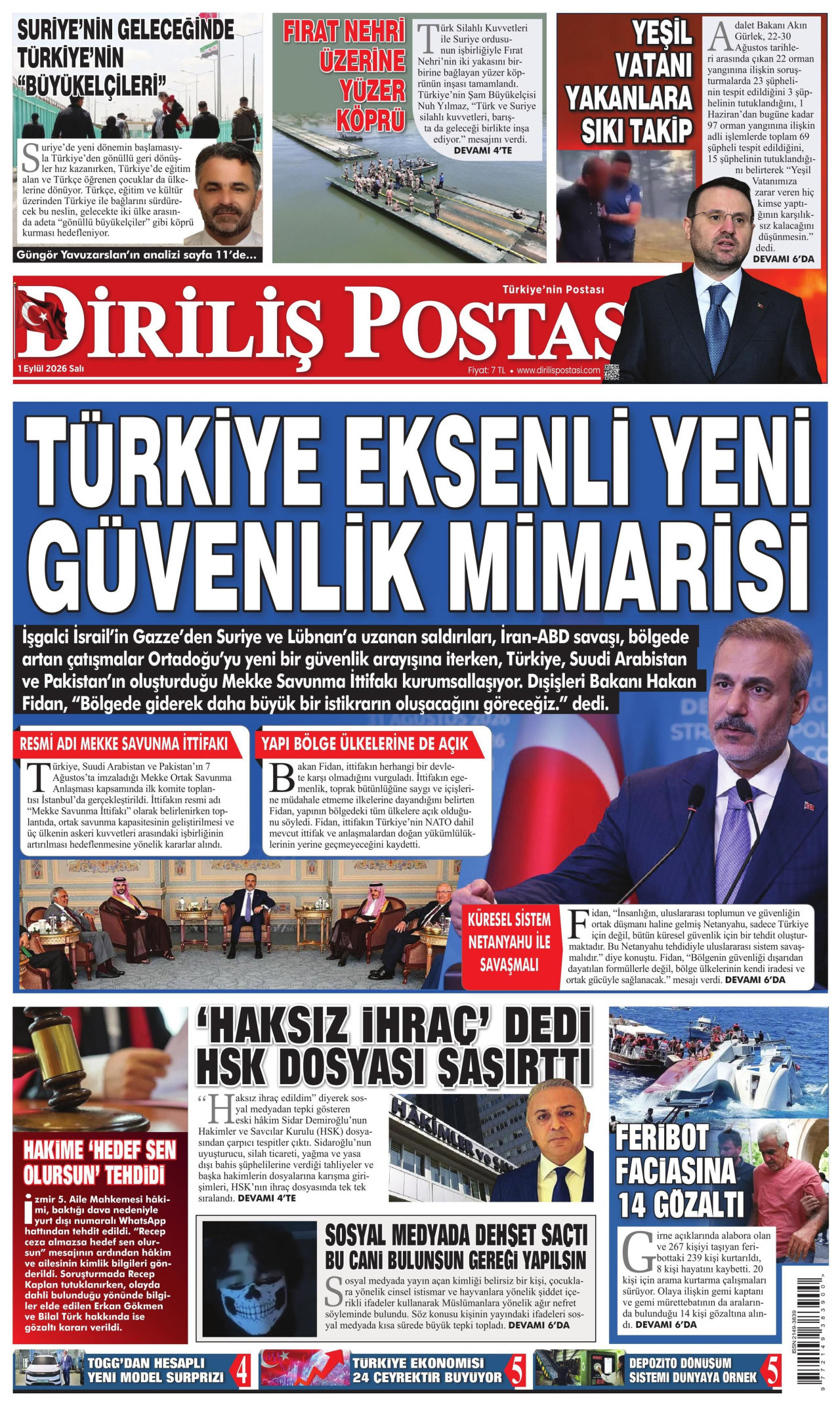 Diriliş Postası Gazetesi Manşeti - 2 Eylül 2026 Birinci Sayfa