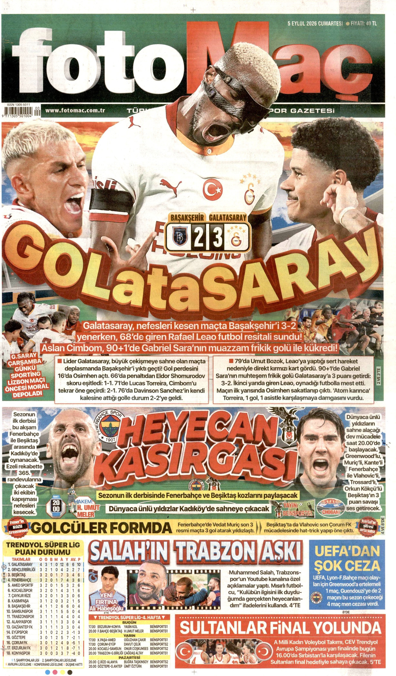 Fotomaç Gazetesi Manşeti - 3 Eylül 2026 Birinci Sayfa