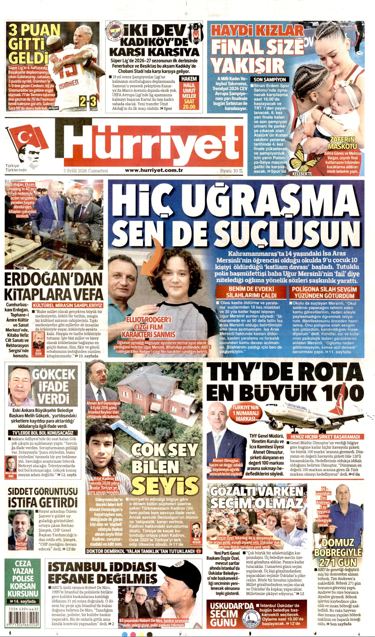 Hürriyet Gazetesi Manşeti - 5 Eylül 2026 Birinci Sayfa