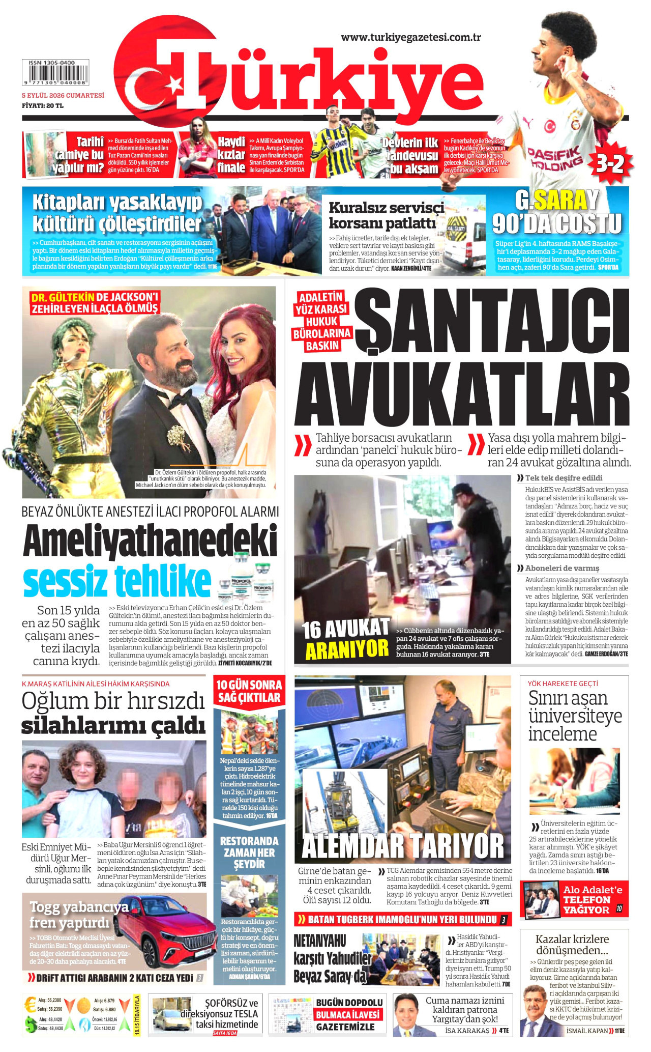 Türkiye Gazetesi Gazetesi Manşeti - 5 Eylül 2026 Birinci Sayfa