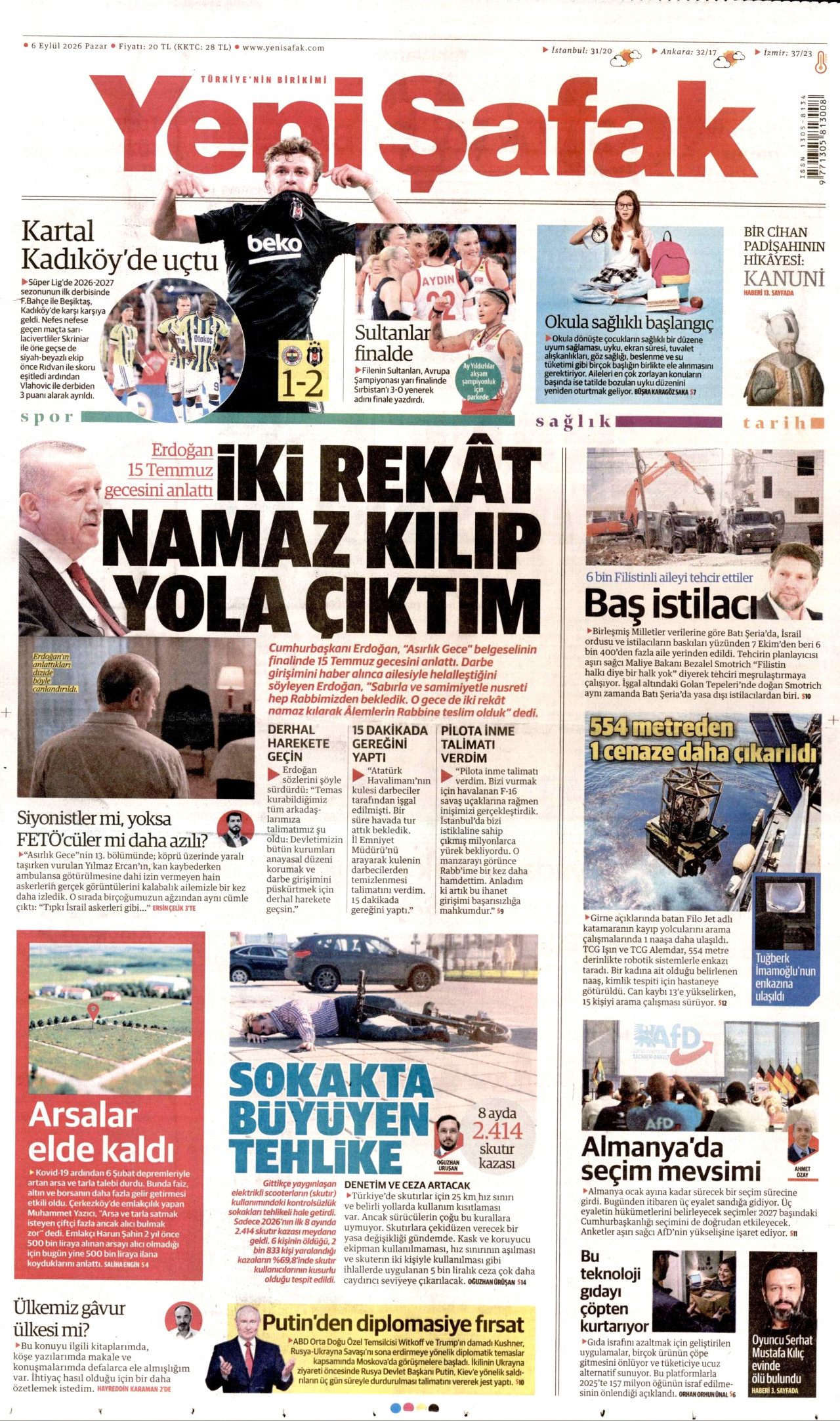 Yeni Şafak Gazetesi Manşeti - 06.09.2026
