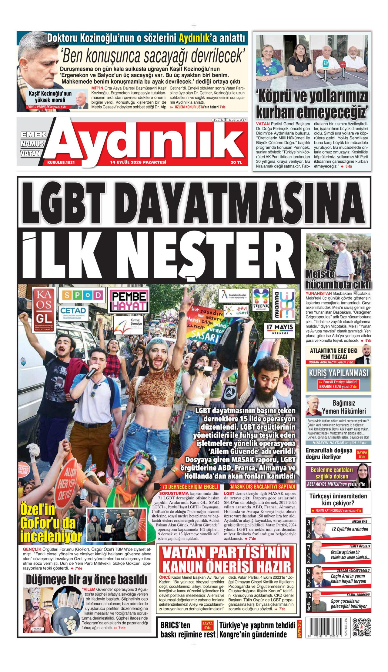 Aydınlık Gazetesi Manşet