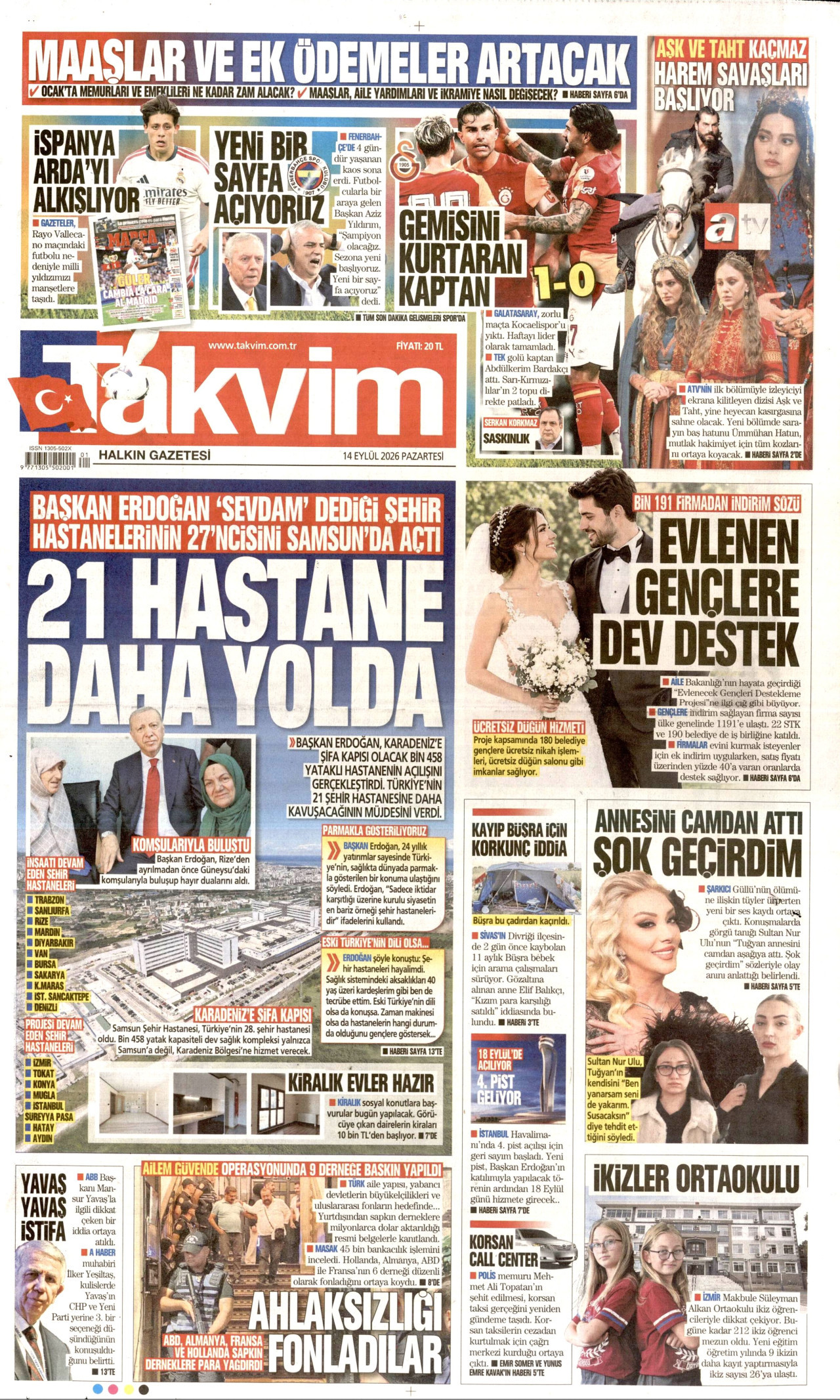Takvim Gazetesi Manşeti - 14.09.2026