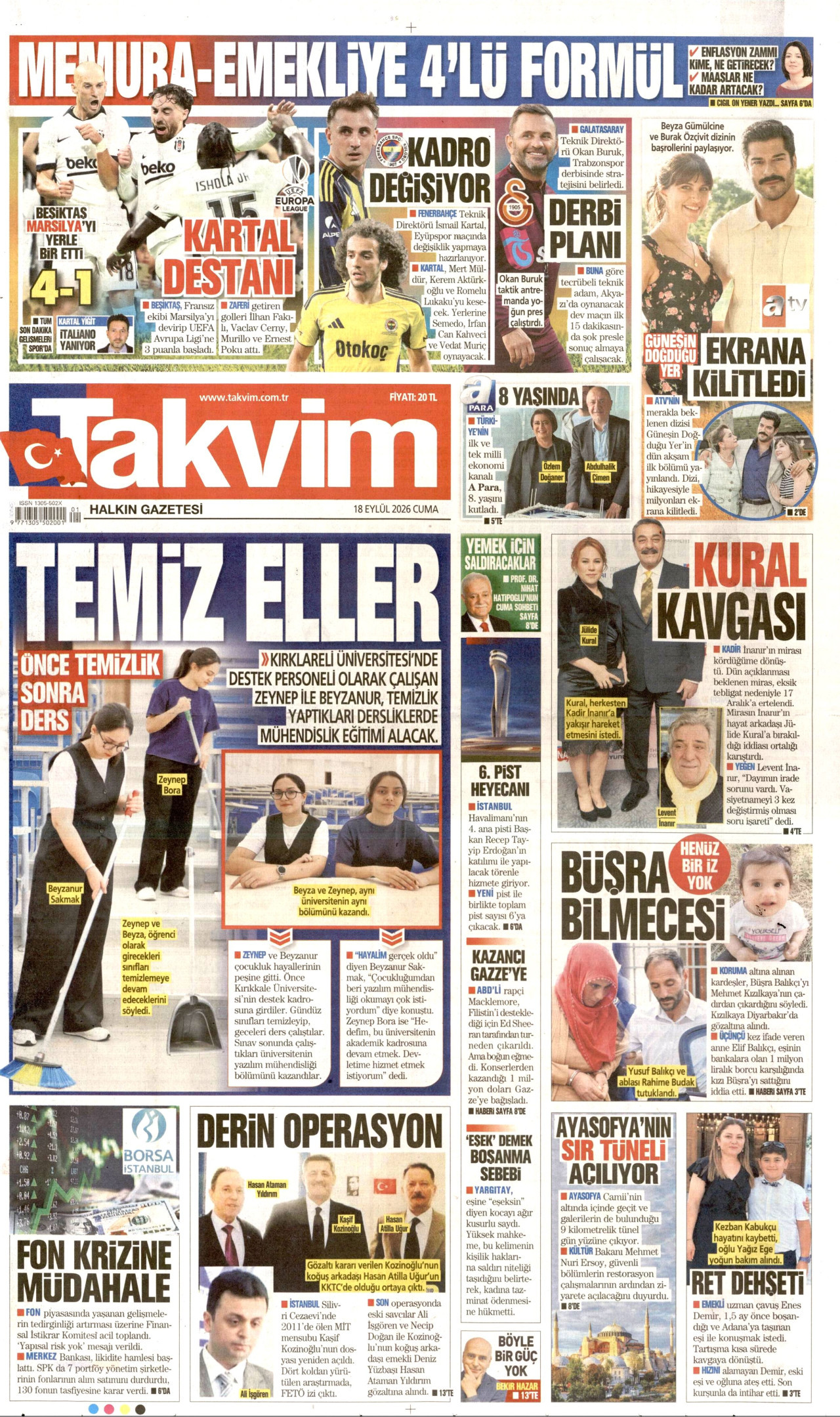 Takvim Gazetesi Manşeti - 18.09.2026