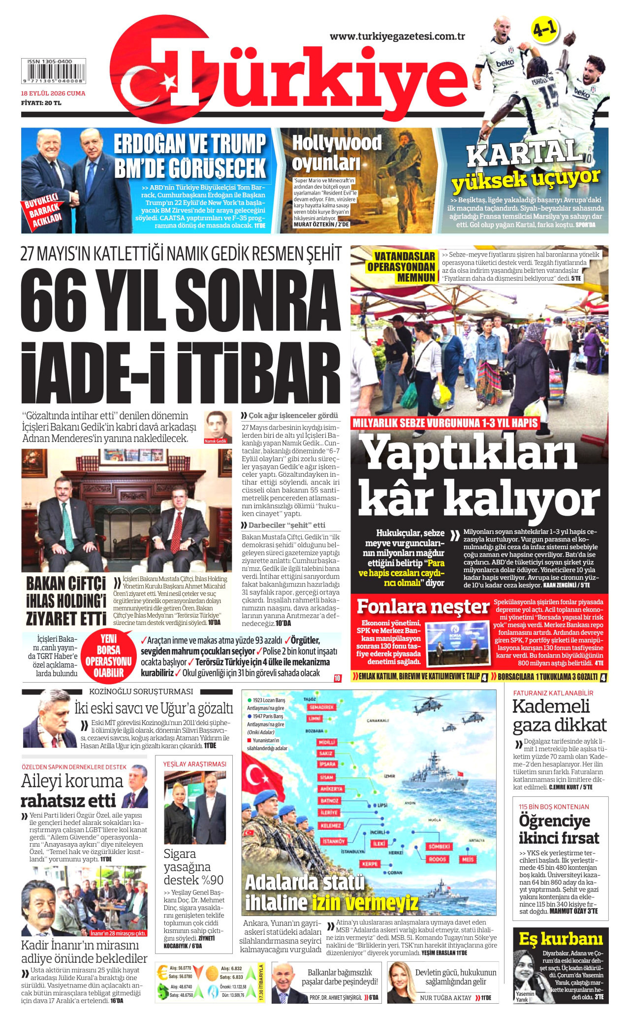Türkiye Gazetesi Gazetesi Manşeti - 29 Ekim 2026 Birinci Sayfa
